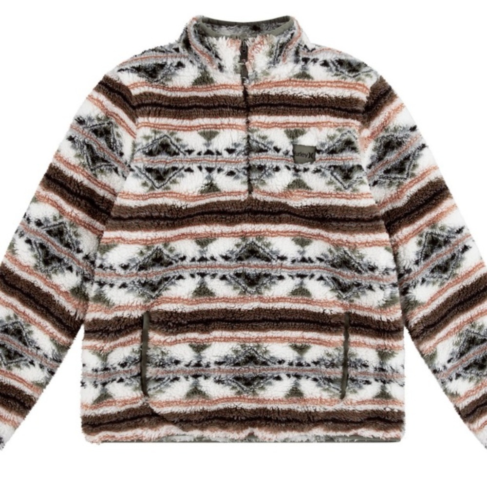 NEW Hurley Boy's Sherpa Plush Printed Quarter-Zip Jacket Size S 6/7